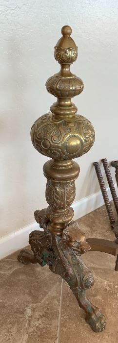 37in 1800s Brass Andirons Lion Head	37in H	
