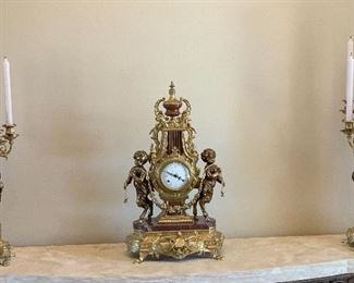 Imperial Brevettato Italy 3pc Bronze Clock w/ Candelabras Franz Hermle	24in h	
