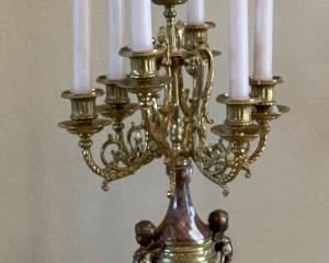 Imperial Brevettato Italy 3pc Bronze Clock w/ Candelabras Franz Hermle	24in h	
