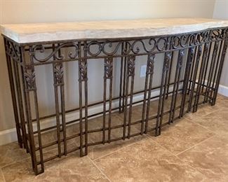 Wrought Iron Acanthus leaf Stone Top console table 	32x74x19in	HxWxD
