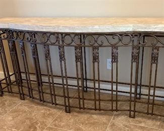 Wrought Iron Acanthus leaf Stone Top console table 	32x74x19in	HxWxD

