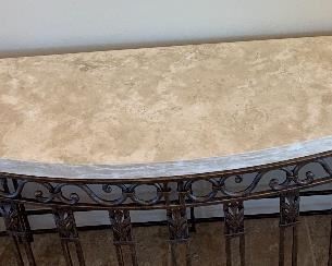 Wrought Iron Acanthus leaf Stone Top console table 	32x74x19in	HxWxD
