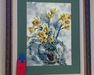 Signed Floral Watercolor Painting Framed #1	32x26	
