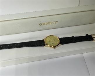 Geneve 14k Gold Watch Date Quartz