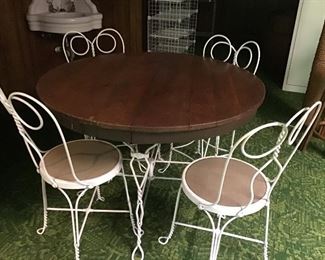 Rare vintage ice cream set with oak top table.