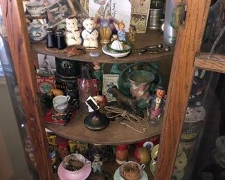 Antique Tobacco tins, antique bottle stoppers, antique tea cups, antique Spelter lamps