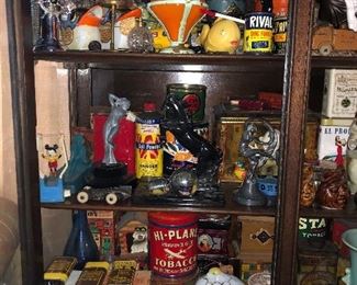 Antique Tins, antique milk glass eggs, Tobacco collectibles, antique tin toys, Antique Mickey Mouse 