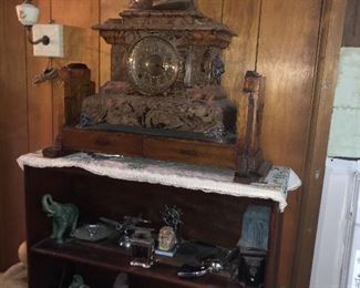 Antique Marble Clock, Corner Curio, Antique Humidors 