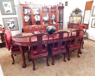 Thai Rosewood Hand Carved Dragon table. Flawless.  Seating for 8 with two extra leaves. 