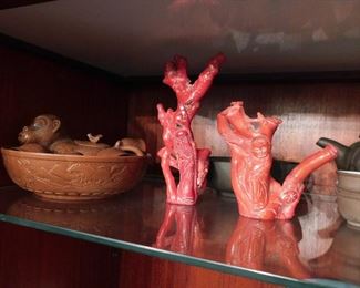 Red Coral Carved Figurines. Stunning and large size!