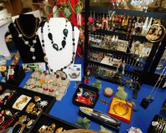6 tables of vintage and costume jewelry. All the major makers are here.
