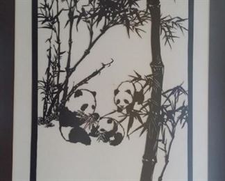 tbs Panda Chinese paper cutout in gold frame