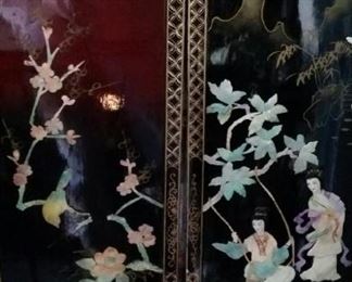 tbs pair Chinese lacquer and stone tall pieces