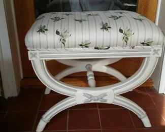 tbs white carved wood cushioned stool
