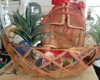 tbs large cut glass painted pineapple bowl