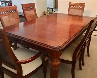 Cherry Finish Dining Table w/6 Chairs, 2 Leaves - $395
(45W 76L w/o leaves 30H)