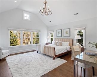 ALEXA HAMPTON FOR HICKORY CHAIR - KING BED AND SIDE TABLES , WHITE LAMPS NFS OR MODERN DESK.   SHAG RUG IS 14 X 18