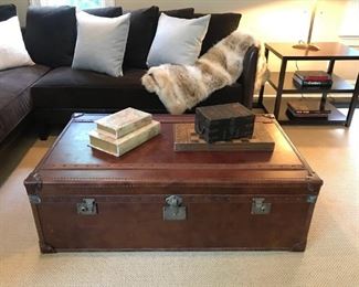 Lillian August Leather Cocktail Table with Side Drawer STORAGE 4ft L x 31 W