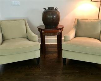 Pair of Upholstered Chairs and Nesting Side Table Lillian August