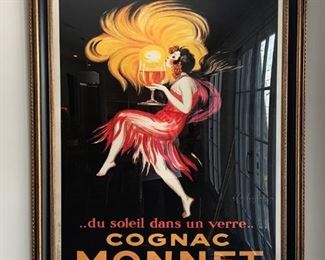 COGNAC MONNET  LEONETTO CAPPIELLO  ORIGINAL FRAMED FRENCH LITHOGRAPH POSTER  APPROX 43 X 52
