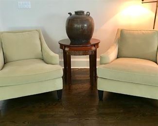 Pair of Velvet Chairs and Nesting Tables , Lillian August
