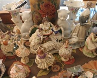 Vintage fine porcelain figurines, Lladro, and Dresden porcelain figurines