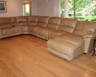 Large tan leather sectional sofa