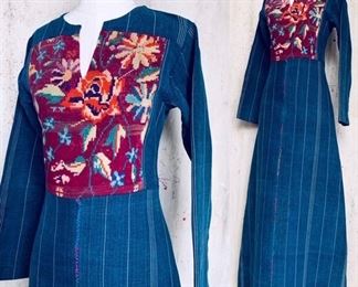 70s Denim Dress with woven front insert