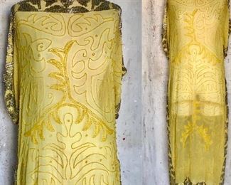 1920s Golden Silk Flapper with heavy beading