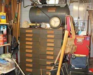 DIY parts / tools organizer and Speedaire air compressor