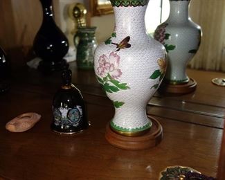 White cloisonne vase with peony and butterfly design