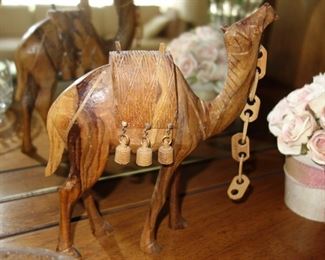 Wood camel sculpture