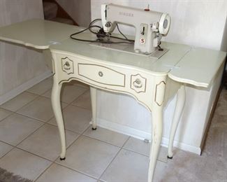 French Provincial style cabinet with Singer sewing machine, open
