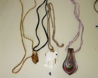 Art glass and natural stone pendant necklaces