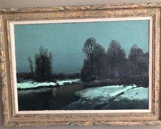 Large winter science oil on canvas by Wickter Kolecki