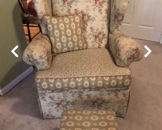 HICKORY HILL PATCHWORK WING CHAIR & FOOTREST 
$250 or BEST OFFER!