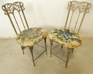 Iron Chairs with Blue Floral Cushions