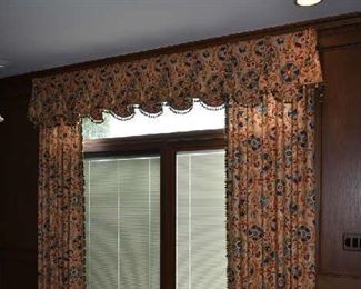 CUSTOM DRAPERY IN SITTING ROOM- 2 PANELS & VALANCE 101” IN LENGTH