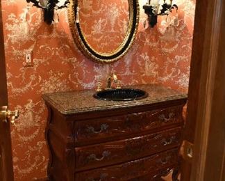 BATHROOM NEAR FOYER-VANITY, WALL SCONCES, MIRROR (FAUCET NFS)