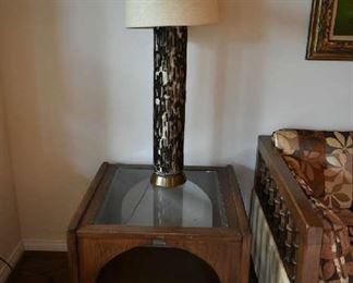 MATCHING ACCENT TABLE, HEAVY WOOD LAMP