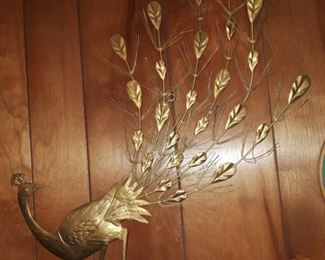 Vintage Brass Peacock Wall Décor, set of 2.