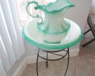 19 th century, antique wash basin & pitcher. English.