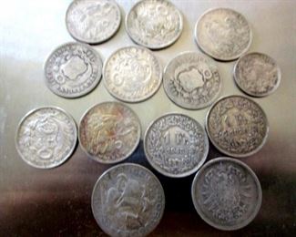 Antique silver coins .900 and .930. Peru, Portugal, Switzerland, German Reich