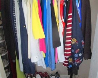 Lady's designer clothes and shoes.