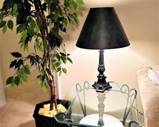 Glass and Iron Side Table  and Lamp