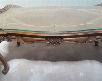 Glass top coffee table, beautiful inlay and carving