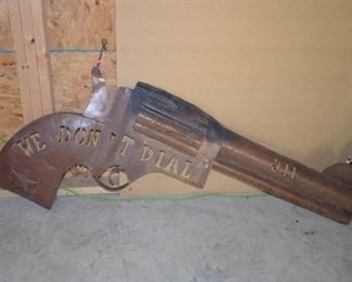 large metal wall art "We Don't Dial 911"