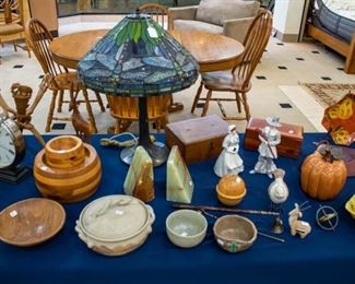 Isn't this Tiffany Style Dragonfly Lamp pretty? 'John Alden and Priscella' are standing in front of small Lane Cedar Boxes.