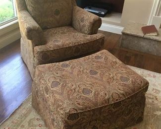 PAIR OF HENERDON PAISLEY ARM CHAIR w/OTTOMAN