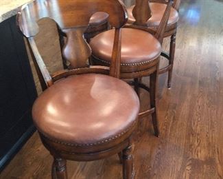 BREAKFAST ROOM CUSTOM BAR STOOLS, LEATHER SEATS & BRASS FOOT RAILS